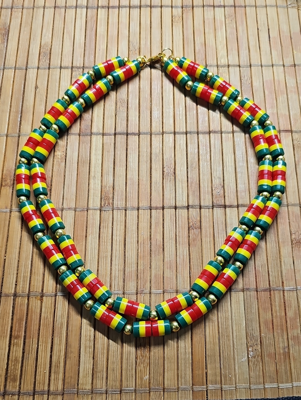 Handmade Multicolor Beaded Necklace - Red, Yellow & Green